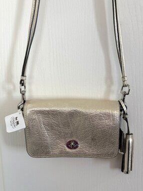 Coach Legacy Metallic Leather Penny Shoulder Bag Purse Crossbody 19908 Champagne